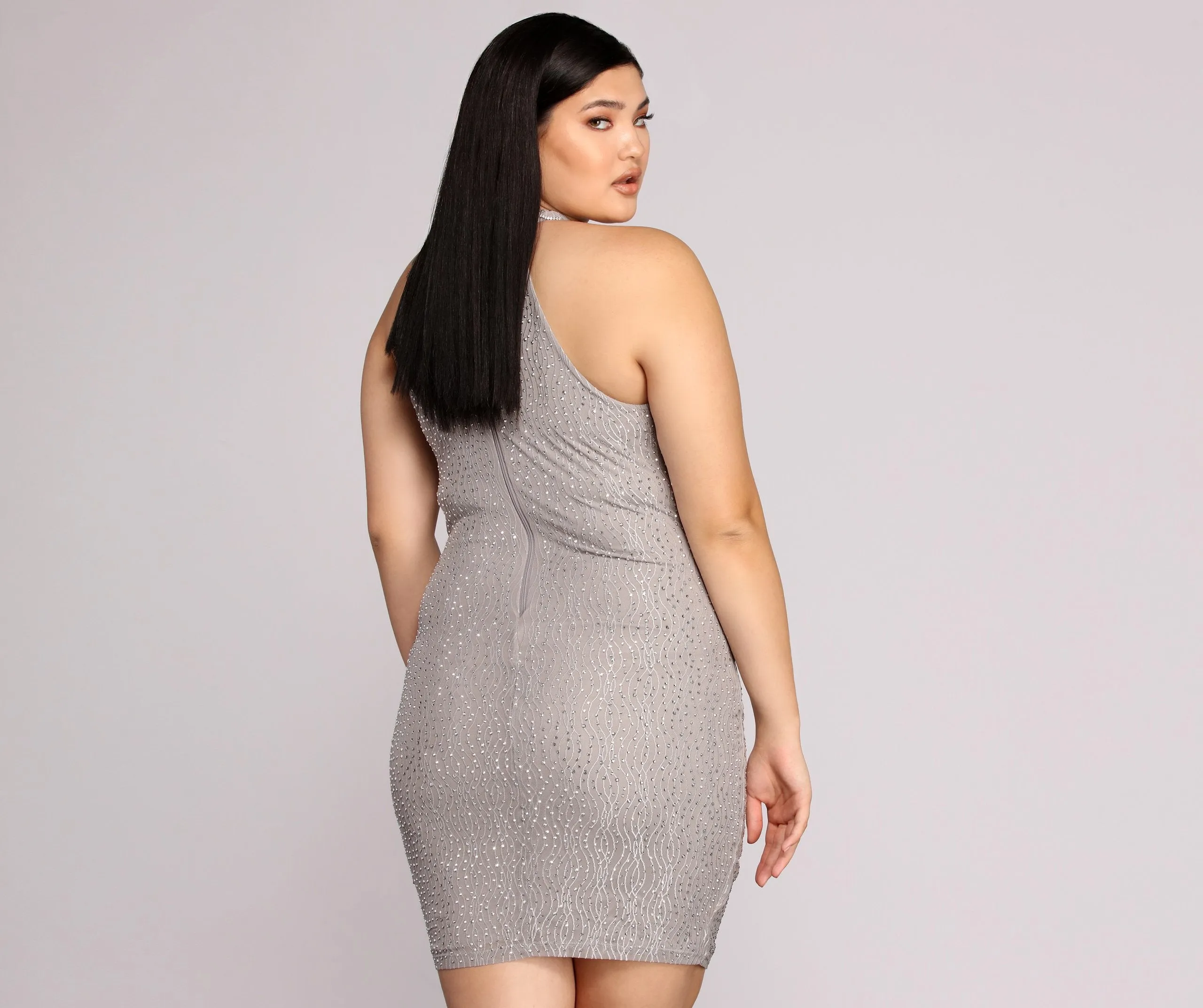 Plus Stunning In Charming Silver Formal Dress