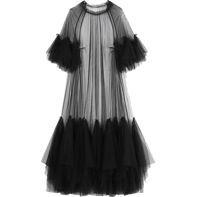 POPPIN Mesh and Tulle Sheer Dress (Available in Red, Black and Blue)