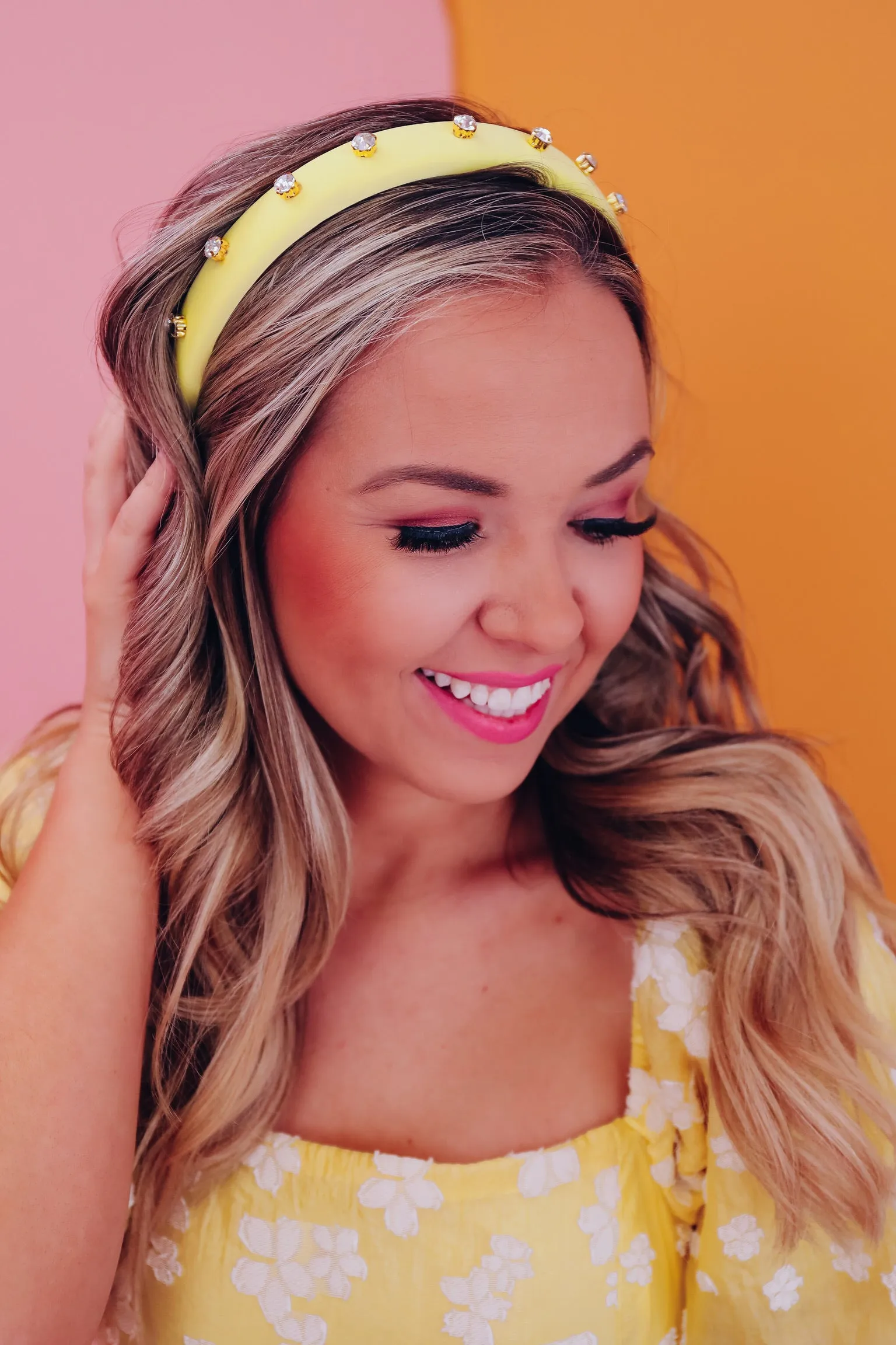 Poppin Plush Rhinestone Headband - Yellow