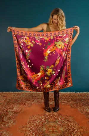Powder Satin Print Swirling Pheasant Scarf