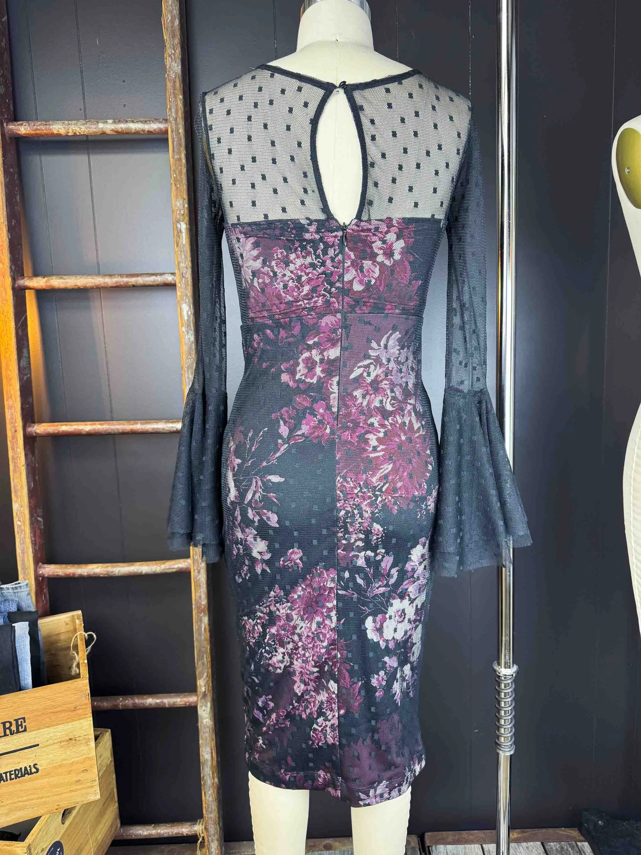Pre-loved Black Mesh And Floral Dress - Size XS