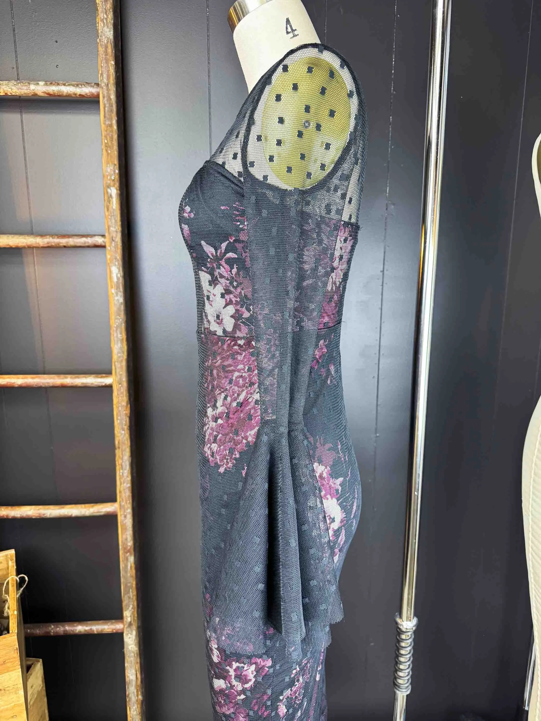 Pre-loved Black Mesh And Floral Dress - Size XS