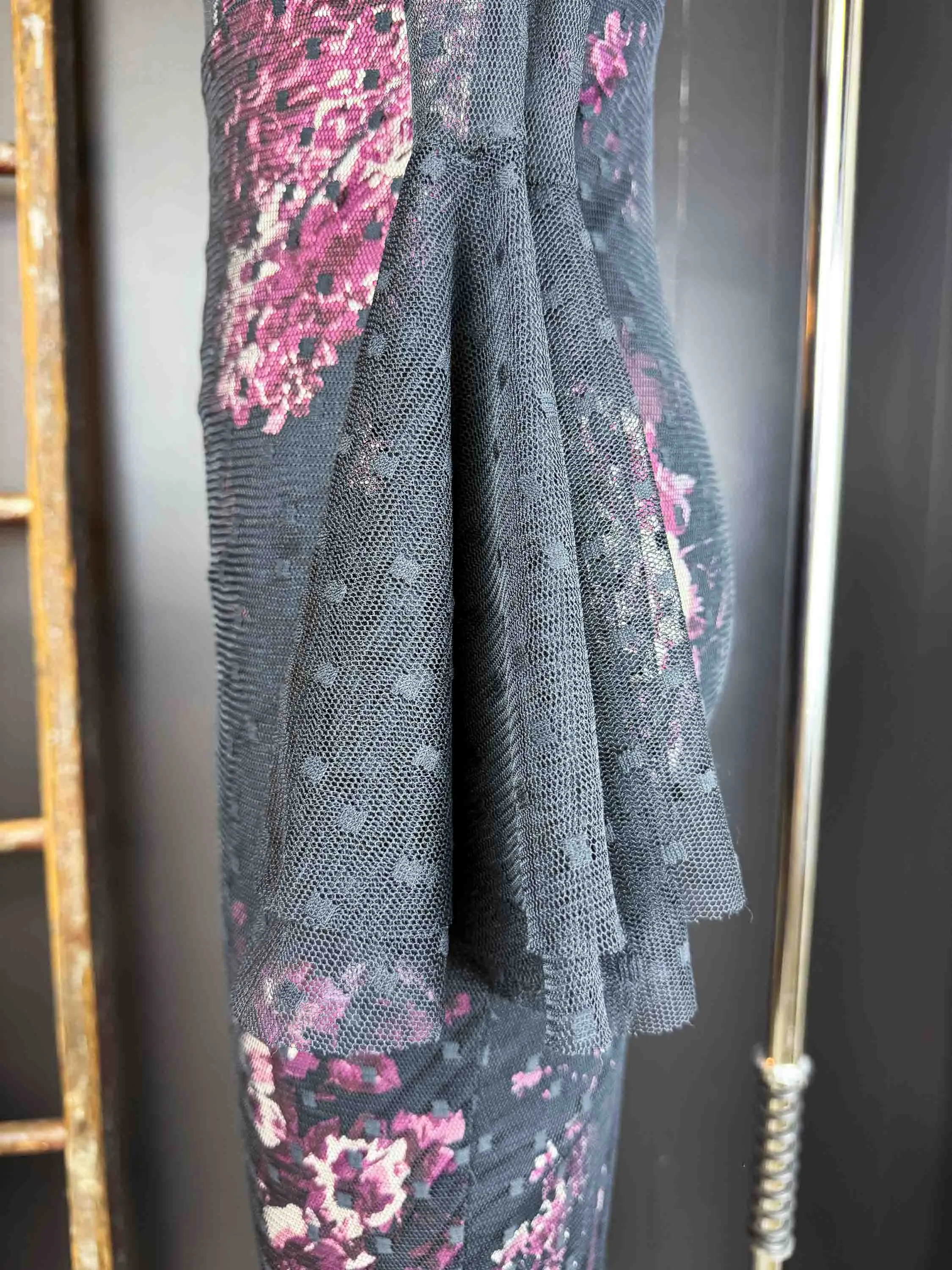 Pre-loved Black Mesh And Floral Dress - Size XS