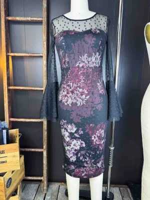 Pre-loved Black Mesh And Floral Dress - Size XS