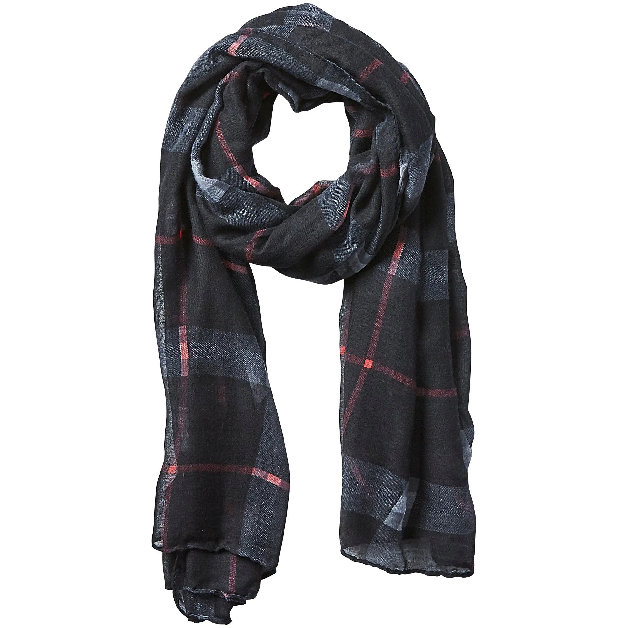 Preppy Lightweight Plaid Scarf - Black