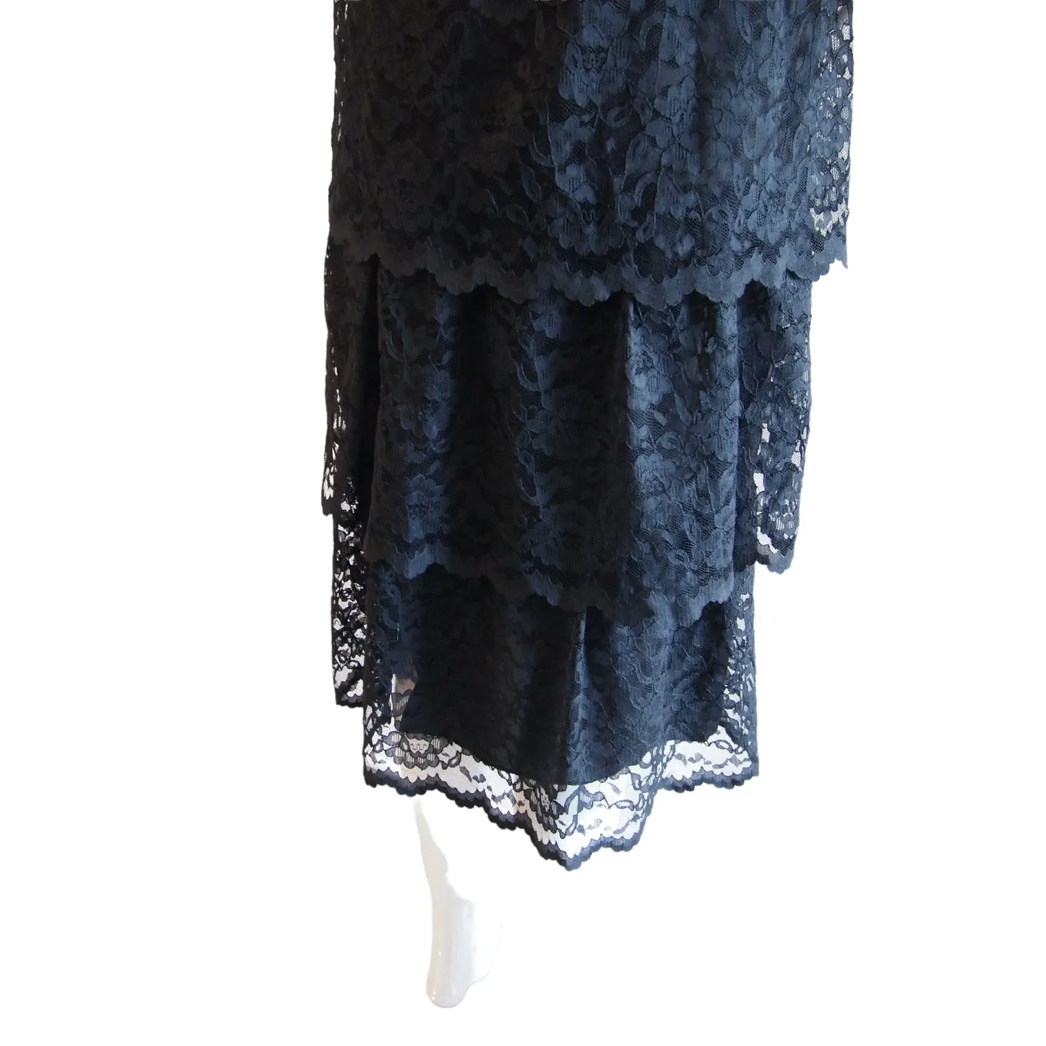 Pretty Please 1950s Fit Flare Black Lace  Cocktail Dress with Tiered Skirt