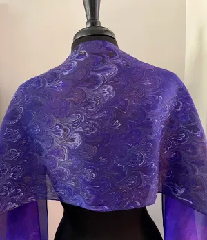 Purple Burgundy Blue bouquet Water Marbled Habotai Silk 14x72.