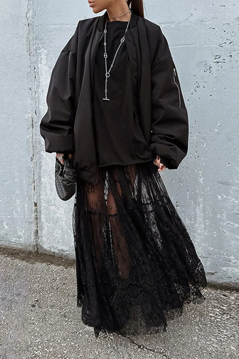 QL639 LaceMesh Overlay Pleated Skirt