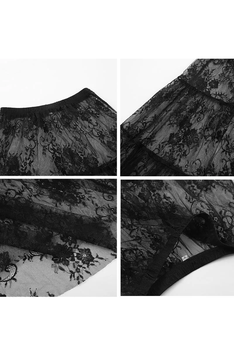 QL639 LaceMesh Overlay Pleated Skirt