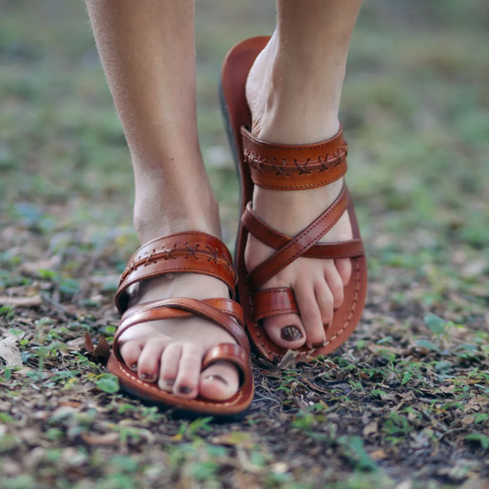 Rachel - Leather Criss Cross Sandal | Honey