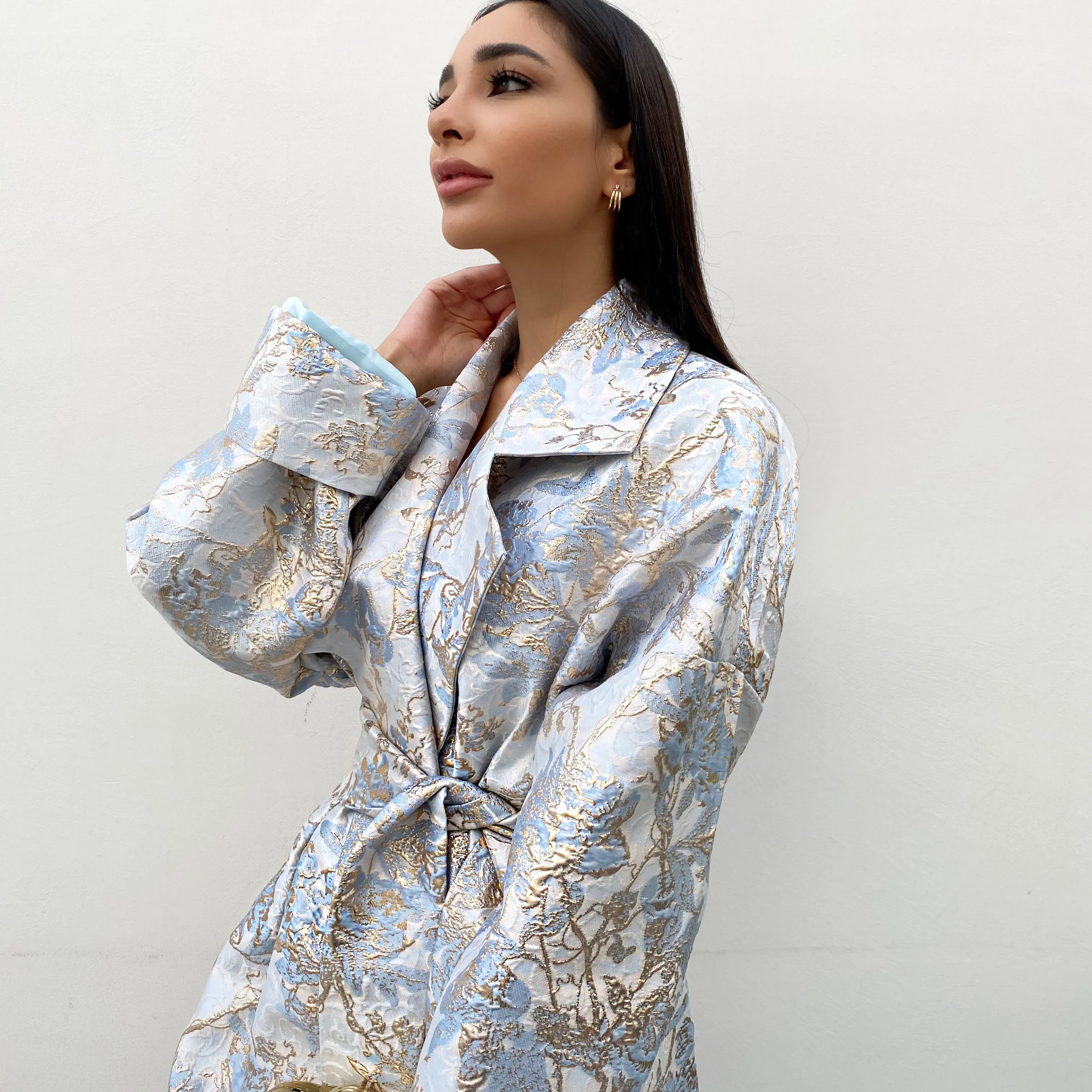 RAM20 PARIS POWDER BLUE BROCADE LINED OVERCOAT
