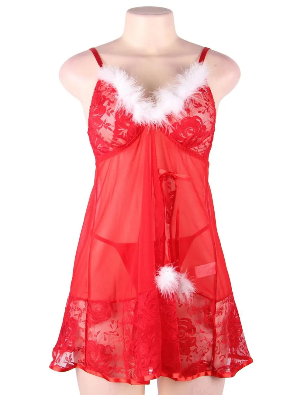 Red Christmas Soft Lace Plush Decoration Babydoll Egypt