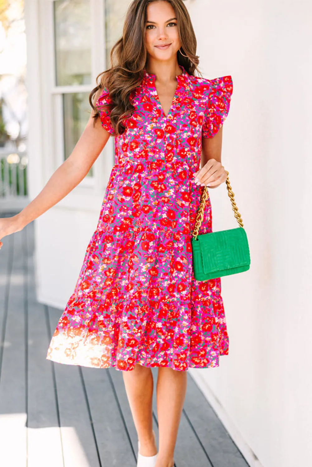 Red Make It Your Own Fuchsia Pink Floral Tiered Dress