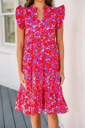 Red Make It Your Own Fuchsia Pink Floral Tiered Dress