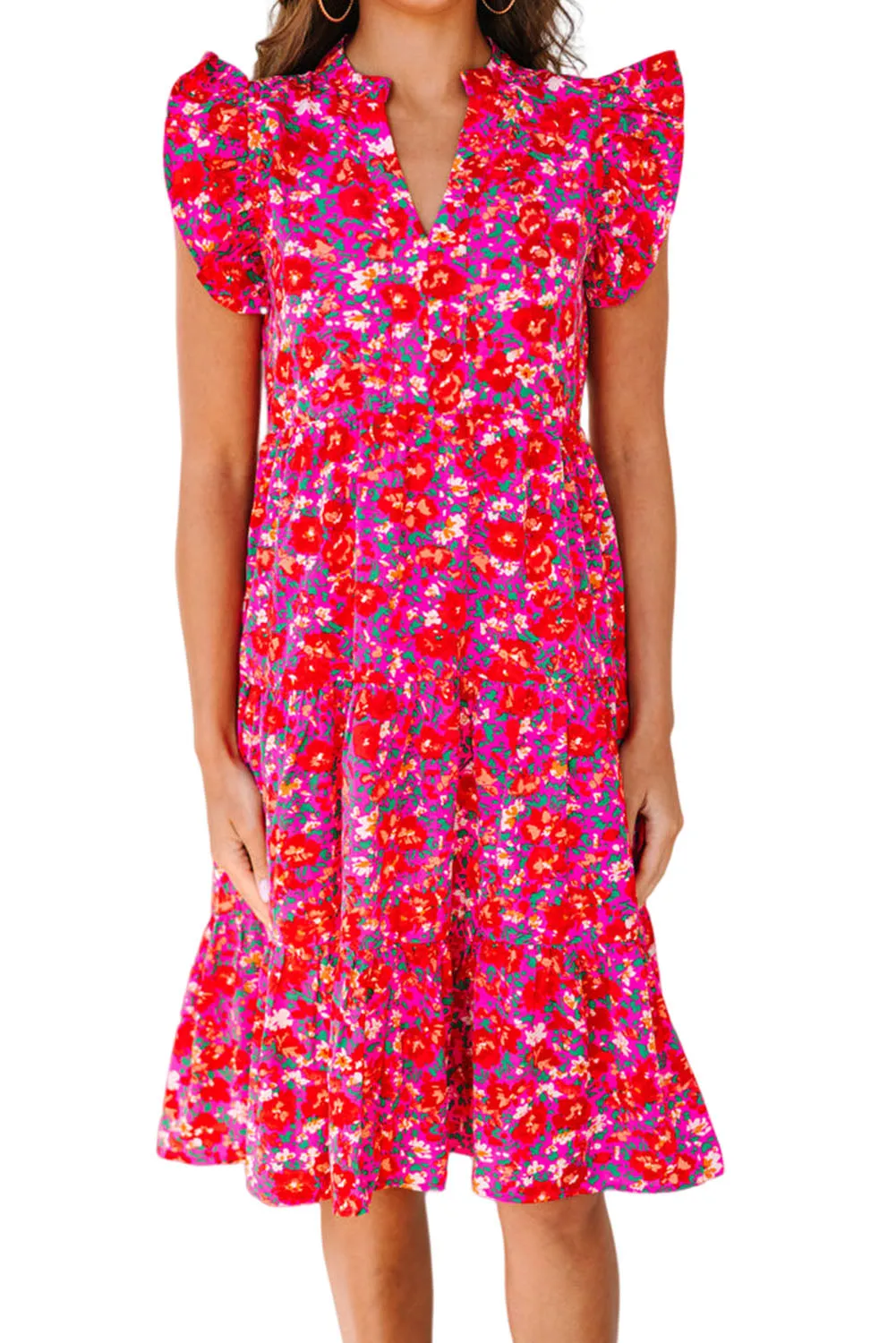 Red Make It Your Own Fuchsia Pink Floral Tiered Dress