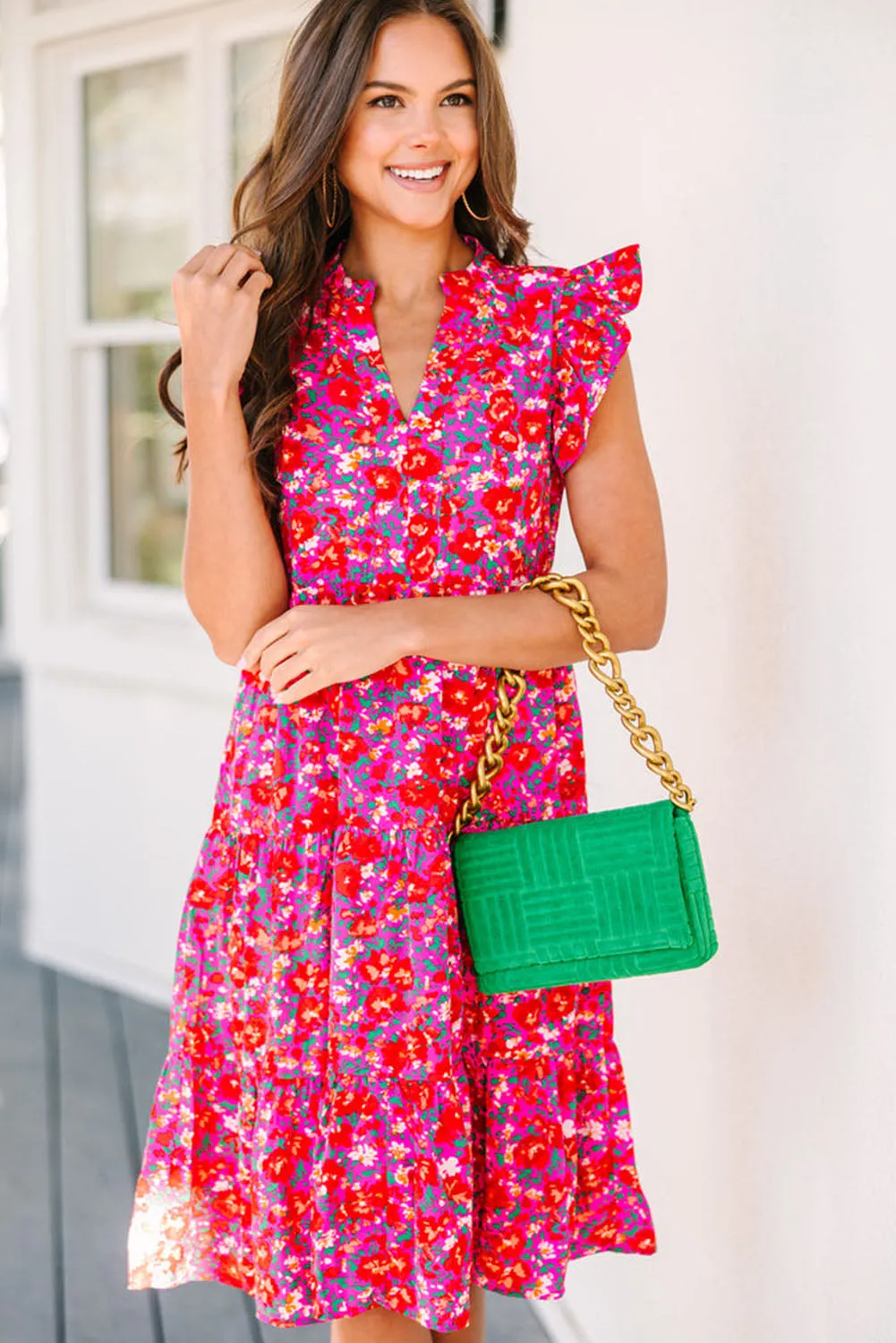 Red Make It Your Own Fuchsia Pink Floral Tiered Dress