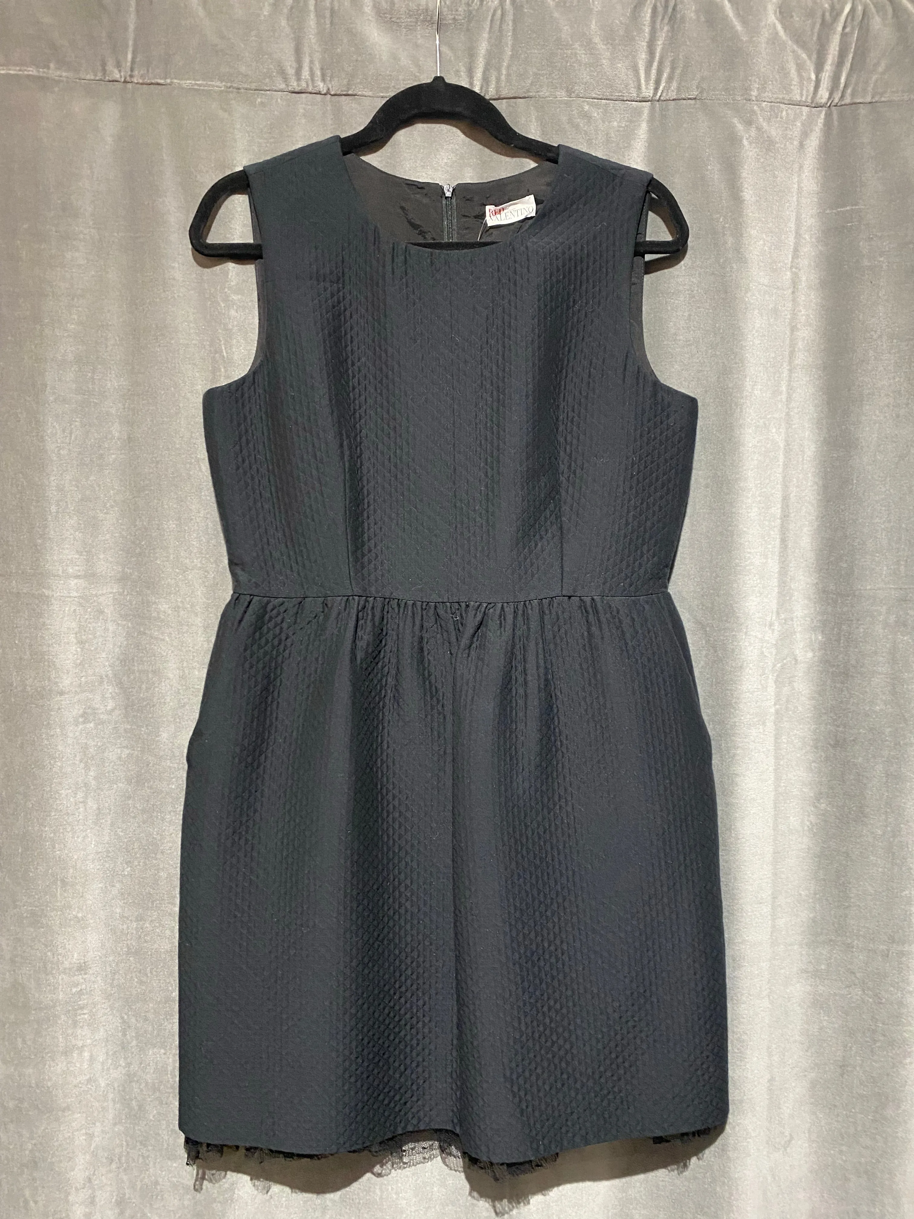 Red Valentino Sleeveless Quilted Dress with Flare and Lace Trim