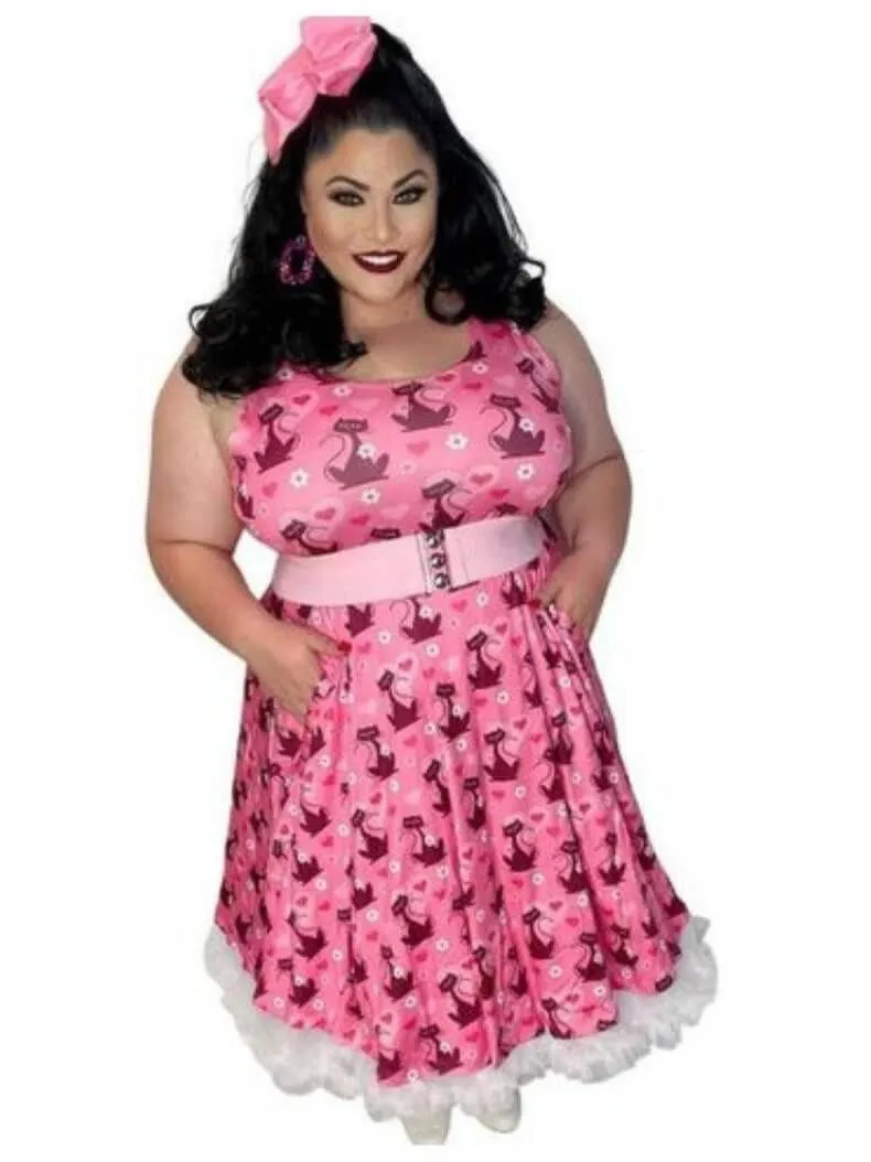 Retro Love Cats Knee Length Skater Dress [IN STOCK]
