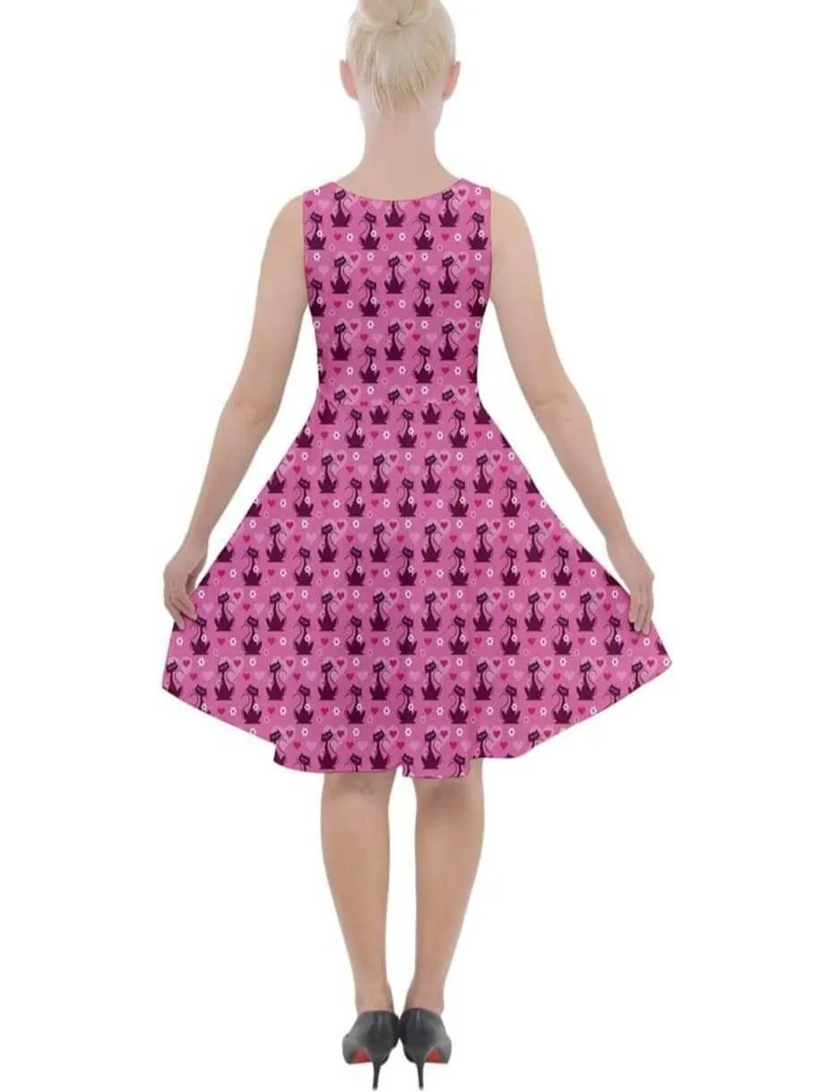 Retro Love Cats Knee Length Skater Dress [IN STOCK]