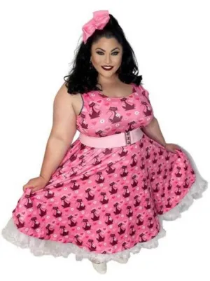 Retro Love Cats Knee Length Skater Dress [IN STOCK]