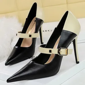 Retro Mixed Color Stiletto Pumps – Stylish Office Heels