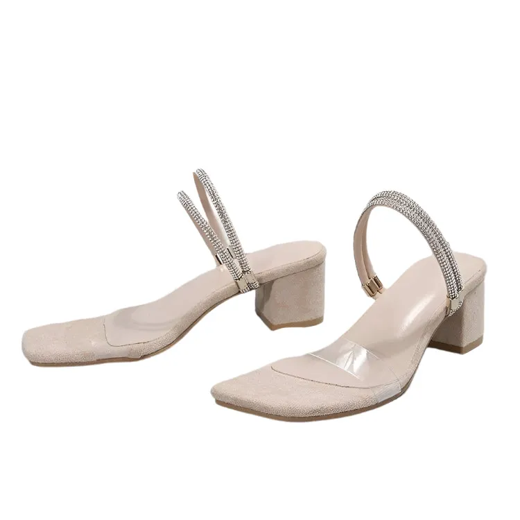Rhinestone and PVC Strap Low Heel Sandals