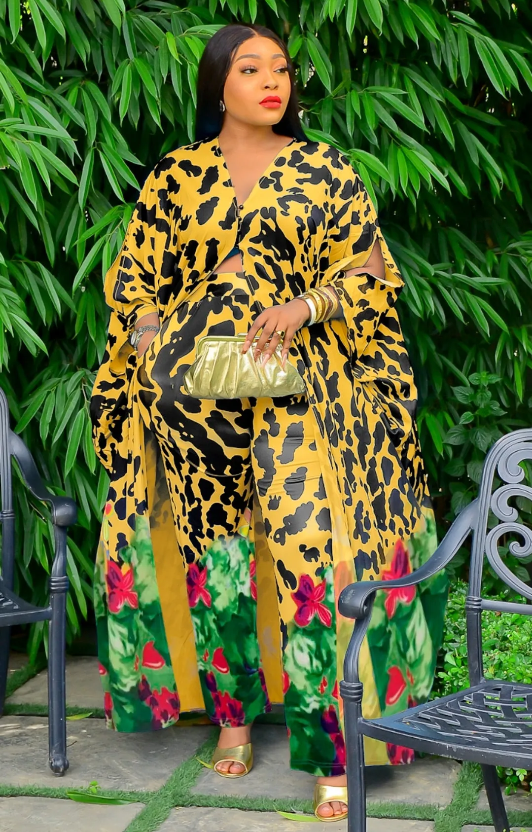 Rich Aunty Vibes Too- 2pc Floral Kimono Top/Pant SET (NEW)