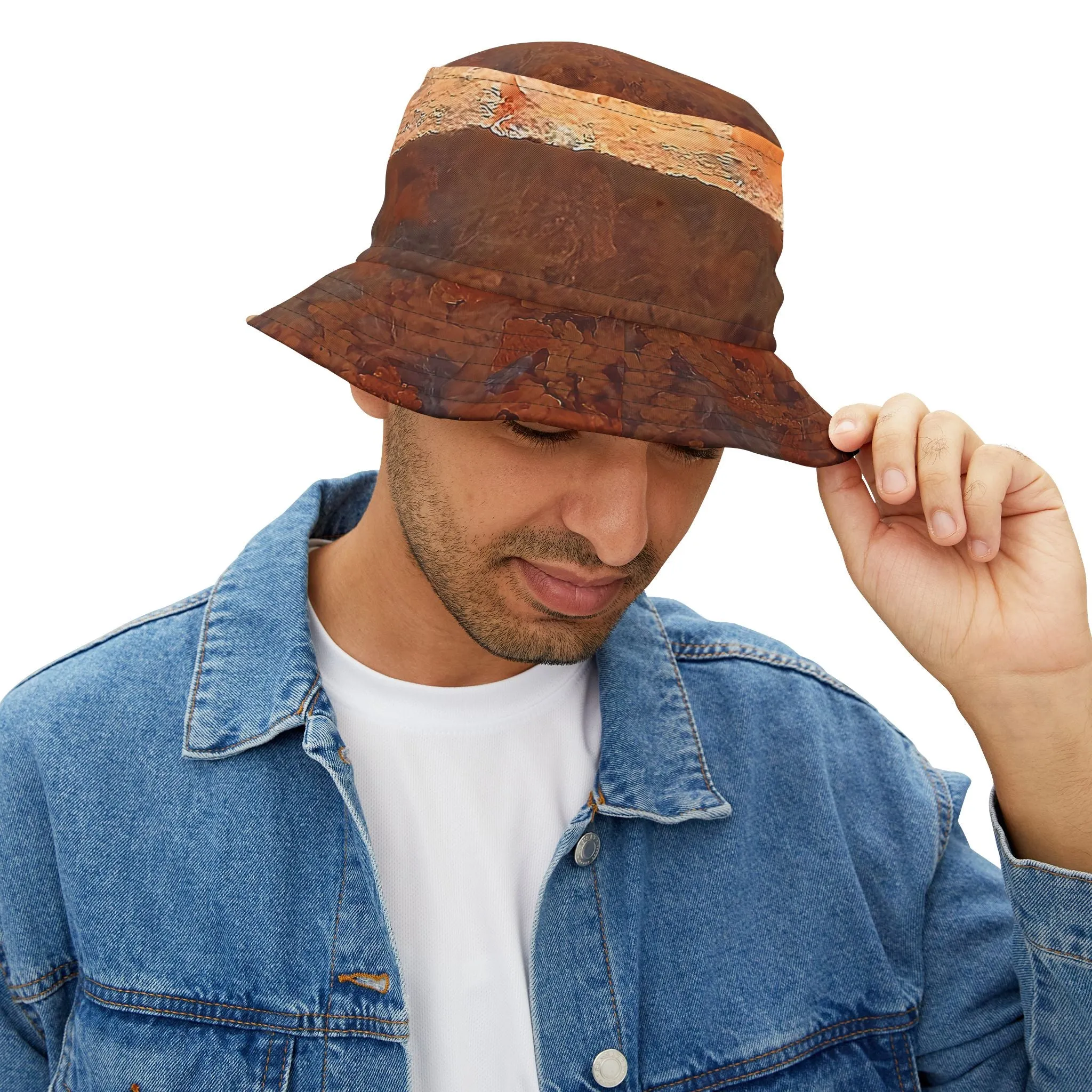 Rock Art-Inspired Floppy Bucket Hat –Plume Agate- Unique Tie-Dye Ish Design