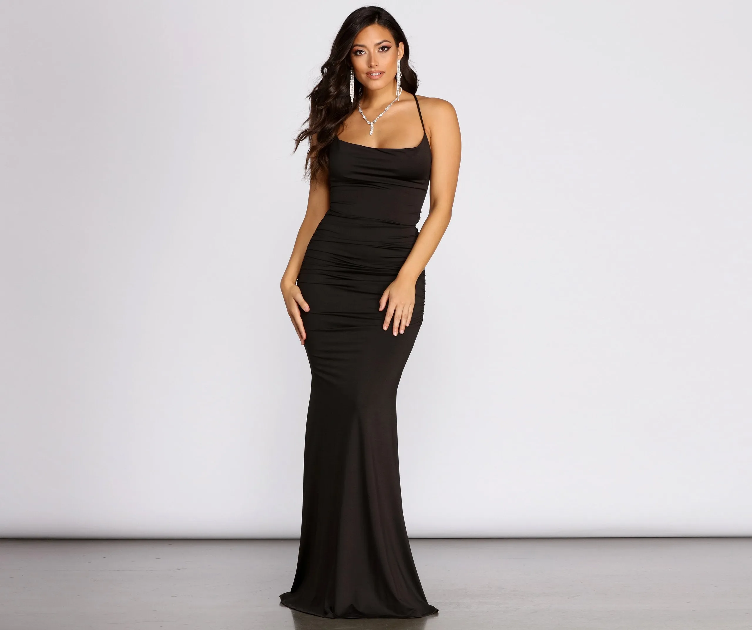 Rona Cowl Neck Charming Lace Up Back Dress
