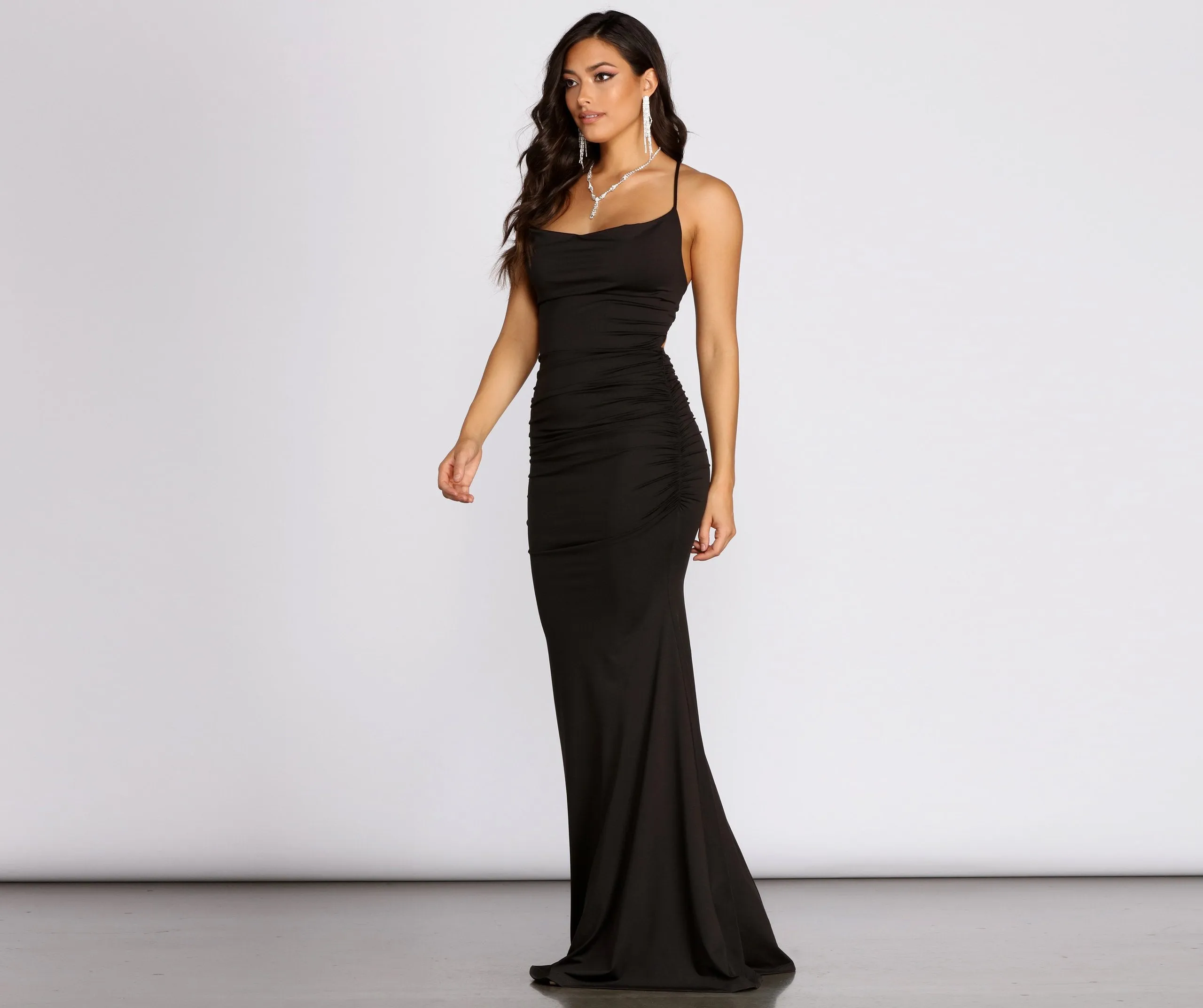 Rona Cowl Neck Charming Lace Up Back Dress
