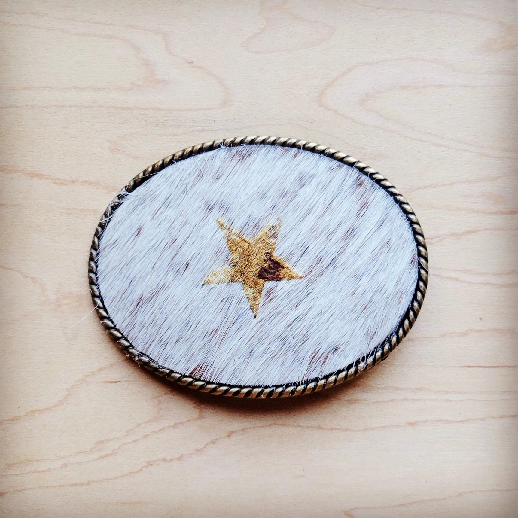 Rope Edge Hair-on-Hide Branded Leather Belt Buckle-Star 907g