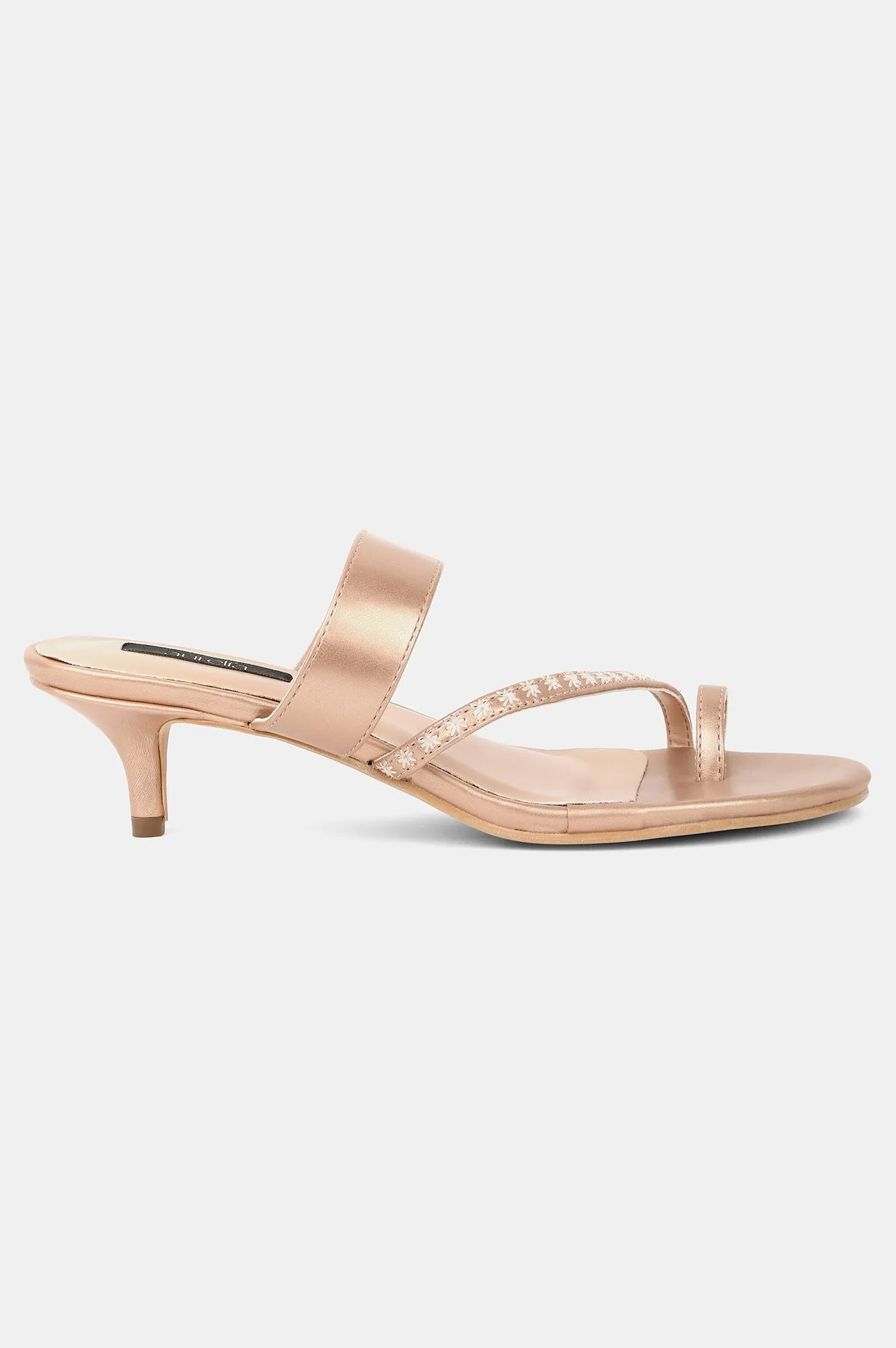 Rose Gold Round Toe Embroidered Kitten Heel - ZGina