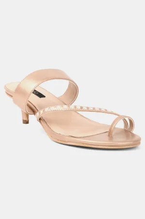 Rose Gold Round Toe Embroidered Kitten Heel - ZGina