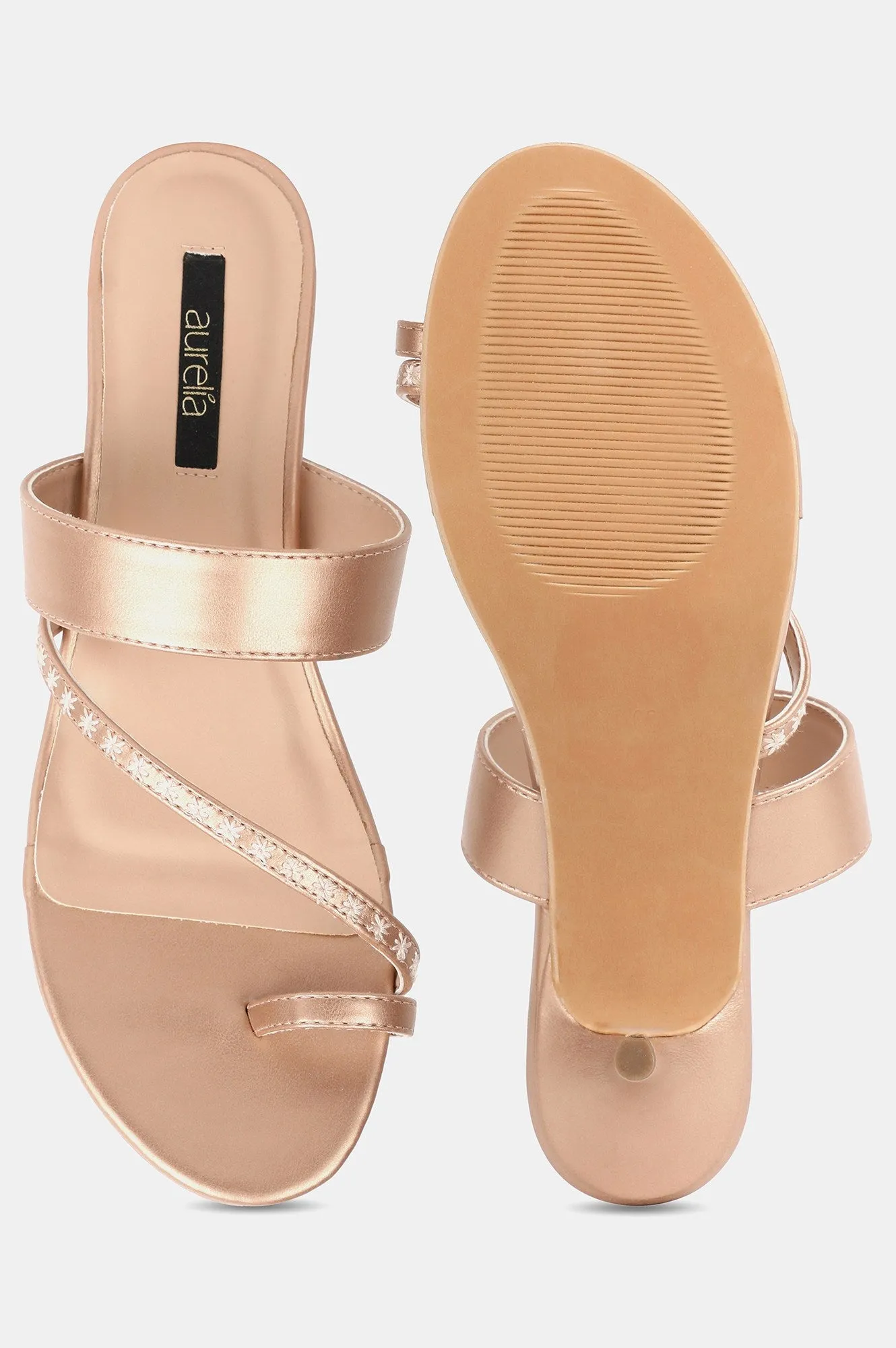 Rose Gold Round Toe Embroidered Kitten Heel - ZGina