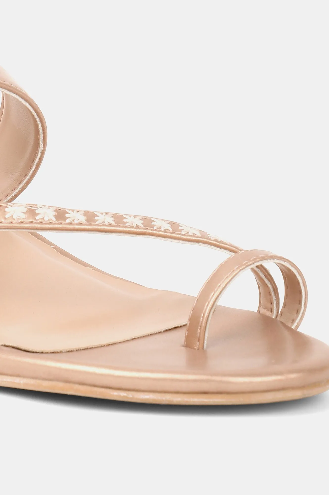 Rose Gold Round Toe Embroidered Kitten Heel - ZGina
