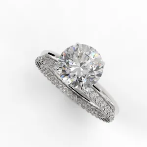 Round Brilliant Cut Elegant diamond Engagement Ring - Stacked wedding bands with a solitaire ring- 406