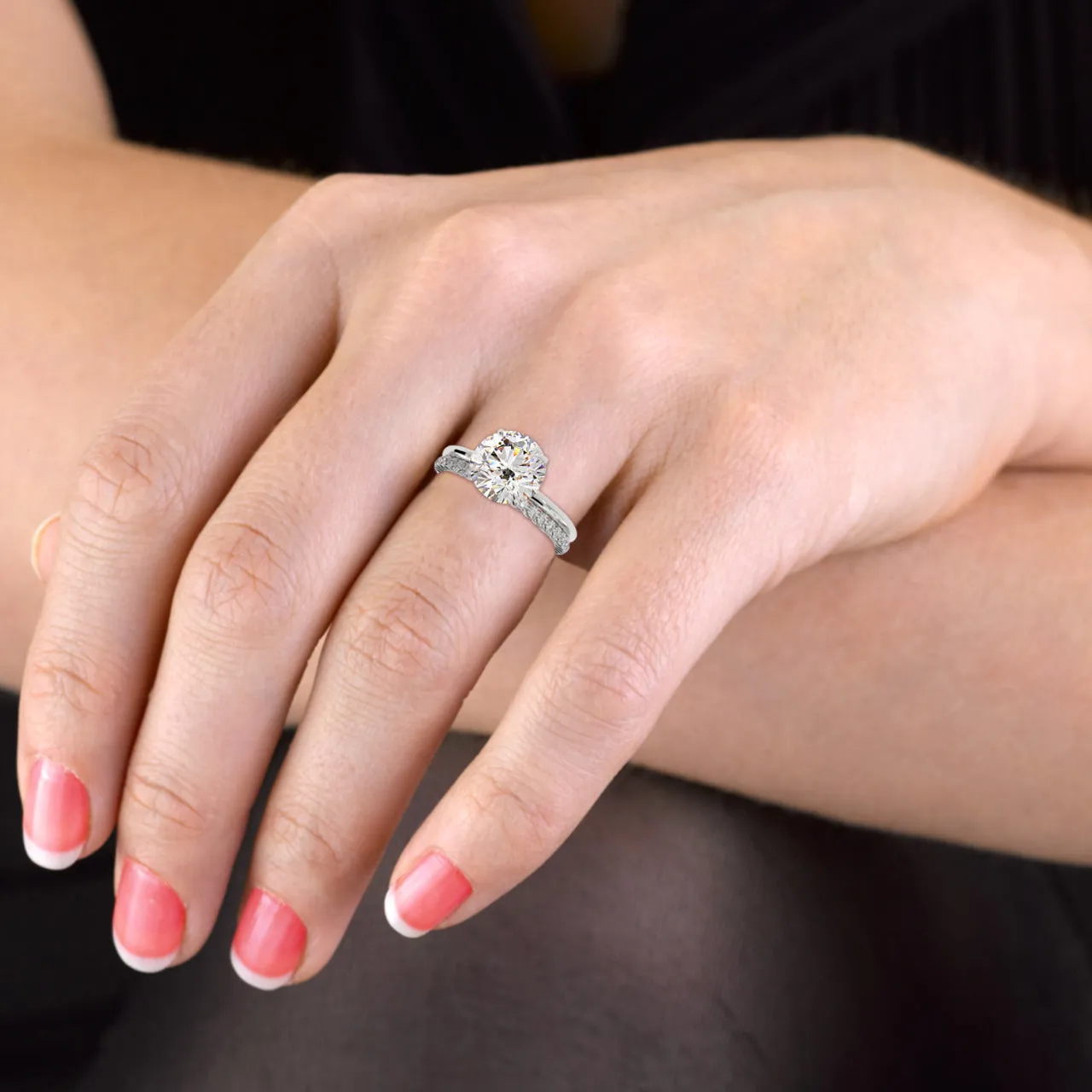 Round Brilliant Cut Elegant diamond Engagement Ring - Stacked wedding bands with a solitaire ring- 406