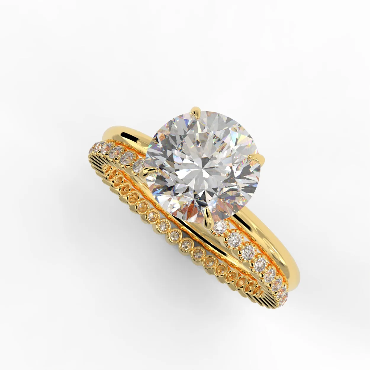 Round Brilliant Cut Elegant diamond Engagement Ring - Stacked wedding bands with a solitaire ring- 406