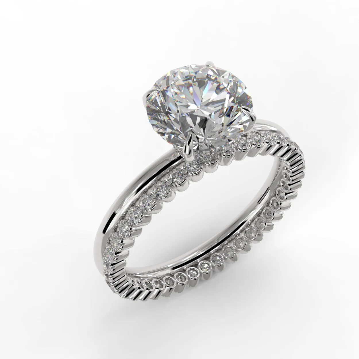 Round Brilliant Cut Elegant diamond Engagement Ring - Stacked wedding bands with a solitaire ring- 406