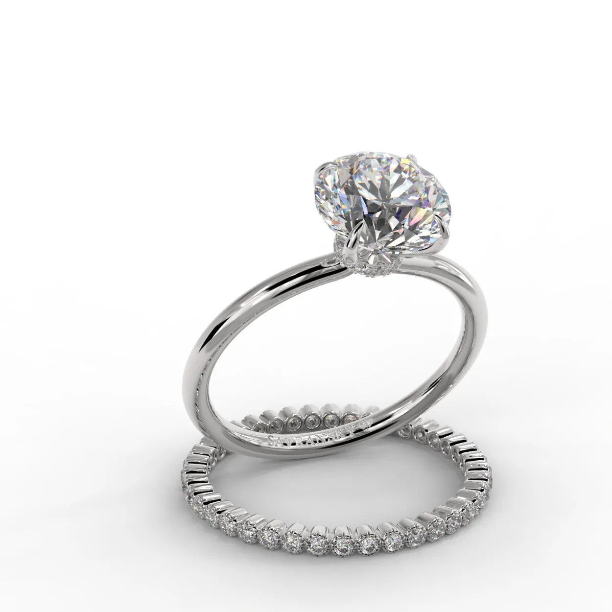 Round Brilliant Cut Elegant diamond Engagement Ring - Stacked wedding bands with a solitaire ring- 406