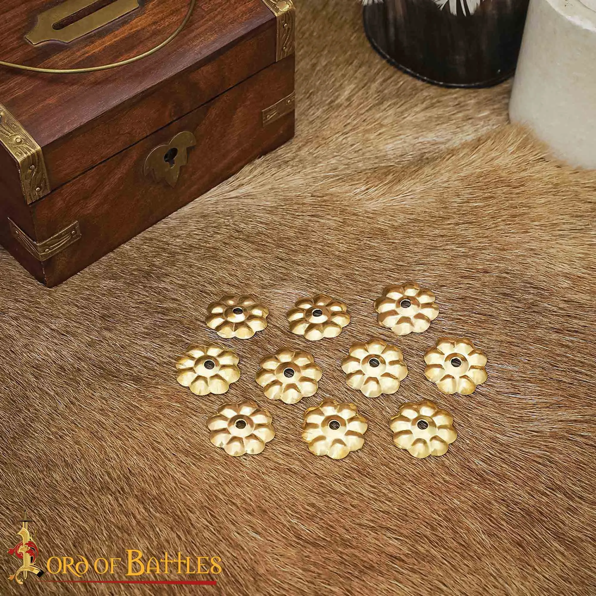 Round Medieval Brass Studs - 8 petals round flowers