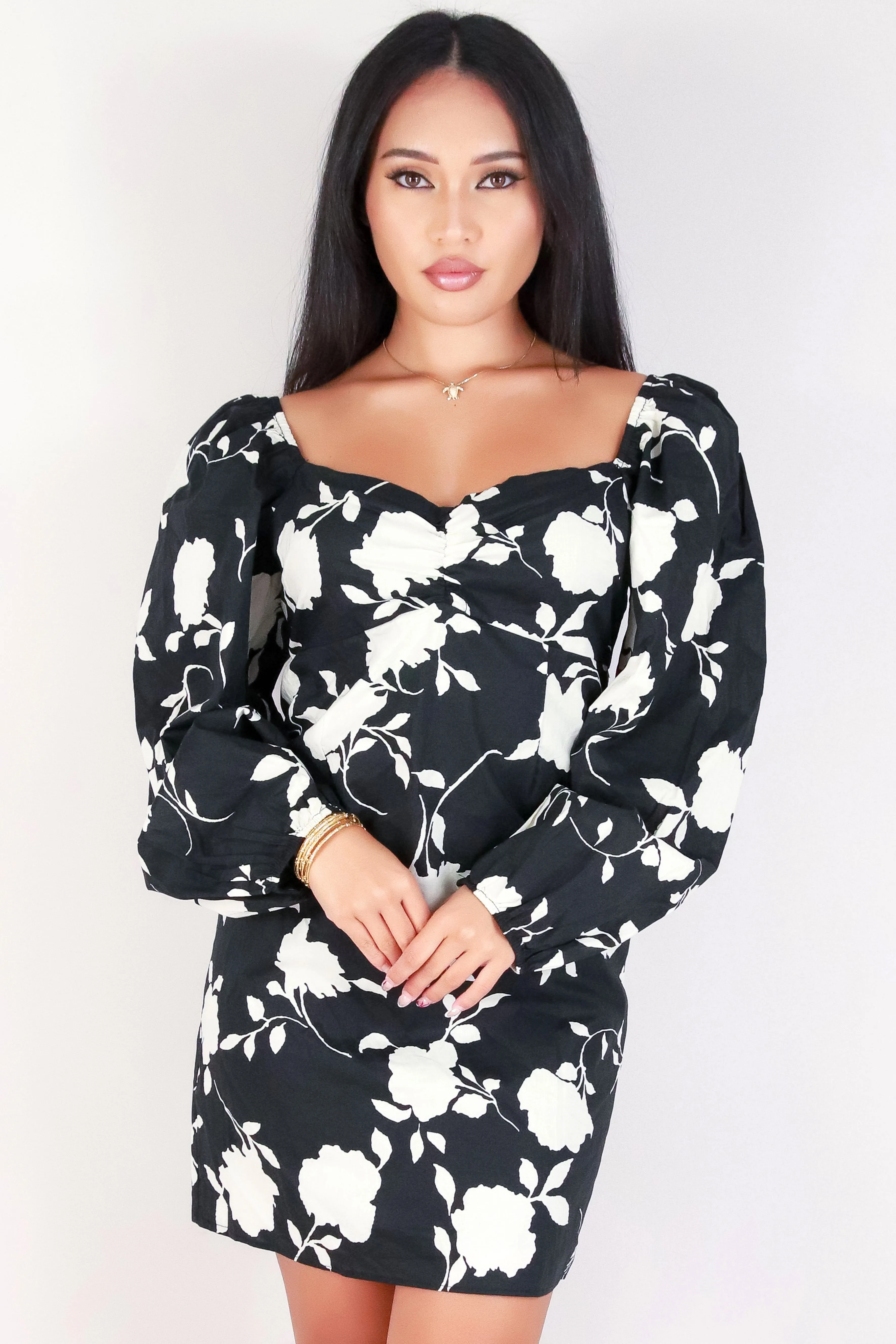 RUCHED FRONT FLORAL DRESS