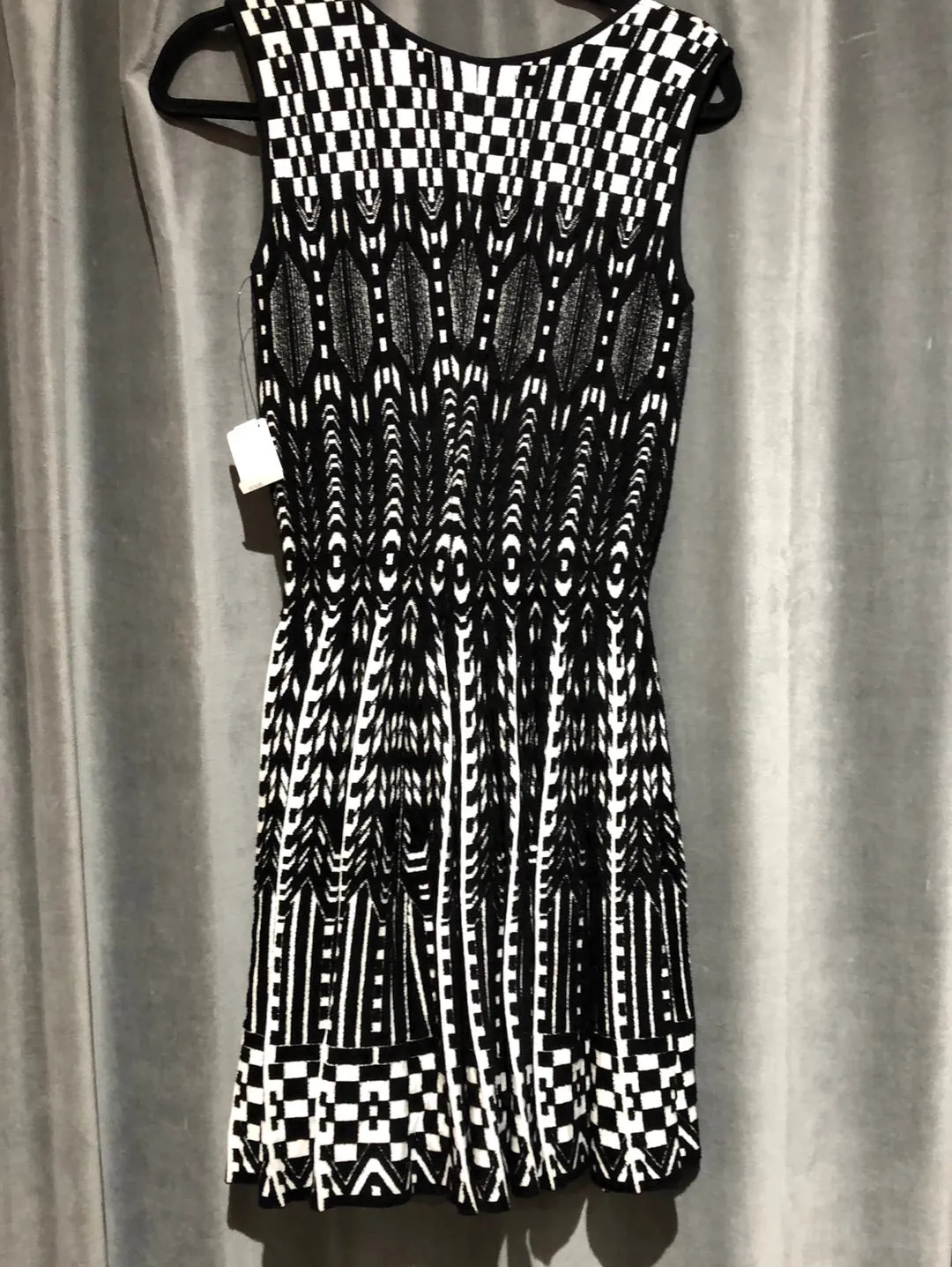 RVN Black and White Knit Stretch Fit and Flare Dress