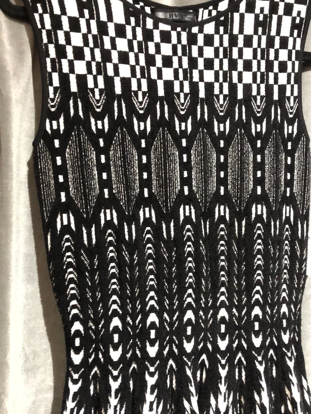 RVN Black and White Knit Stretch Fit and Flare Dress