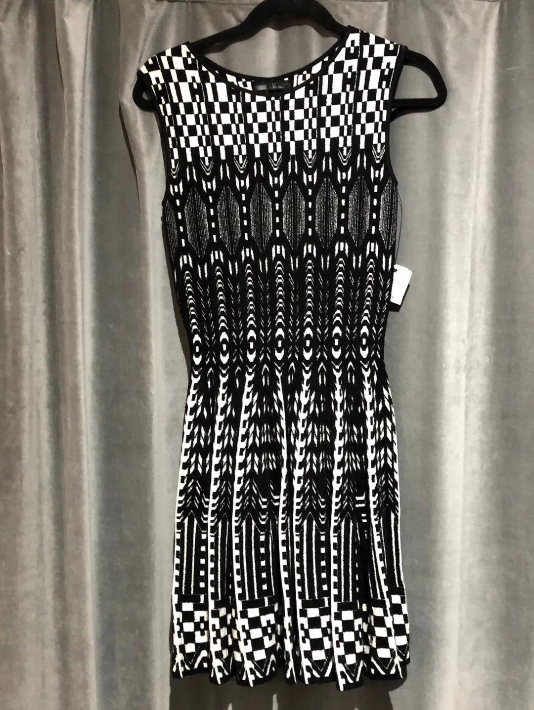 RVN Black and White Knit Stretch Fit and Flare Dress