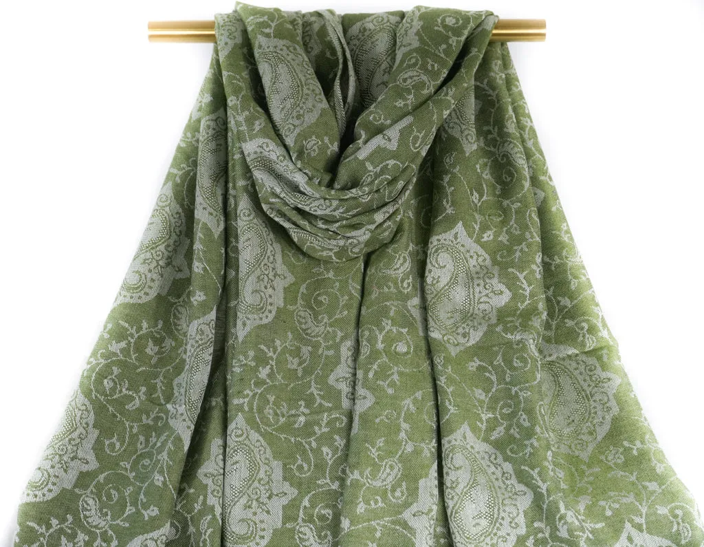 Sage Royal Paisley Pashmina Scarf Bohemian Shawl