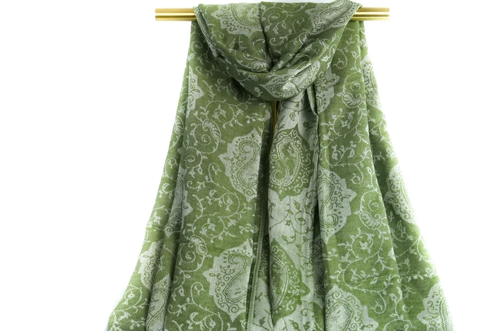 Sage Royal Paisley Pashmina Scarf Bohemian Shawl