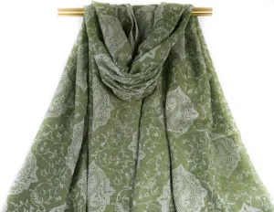 Sage Royal Paisley Pashmina Scarf Bohemian Shawl