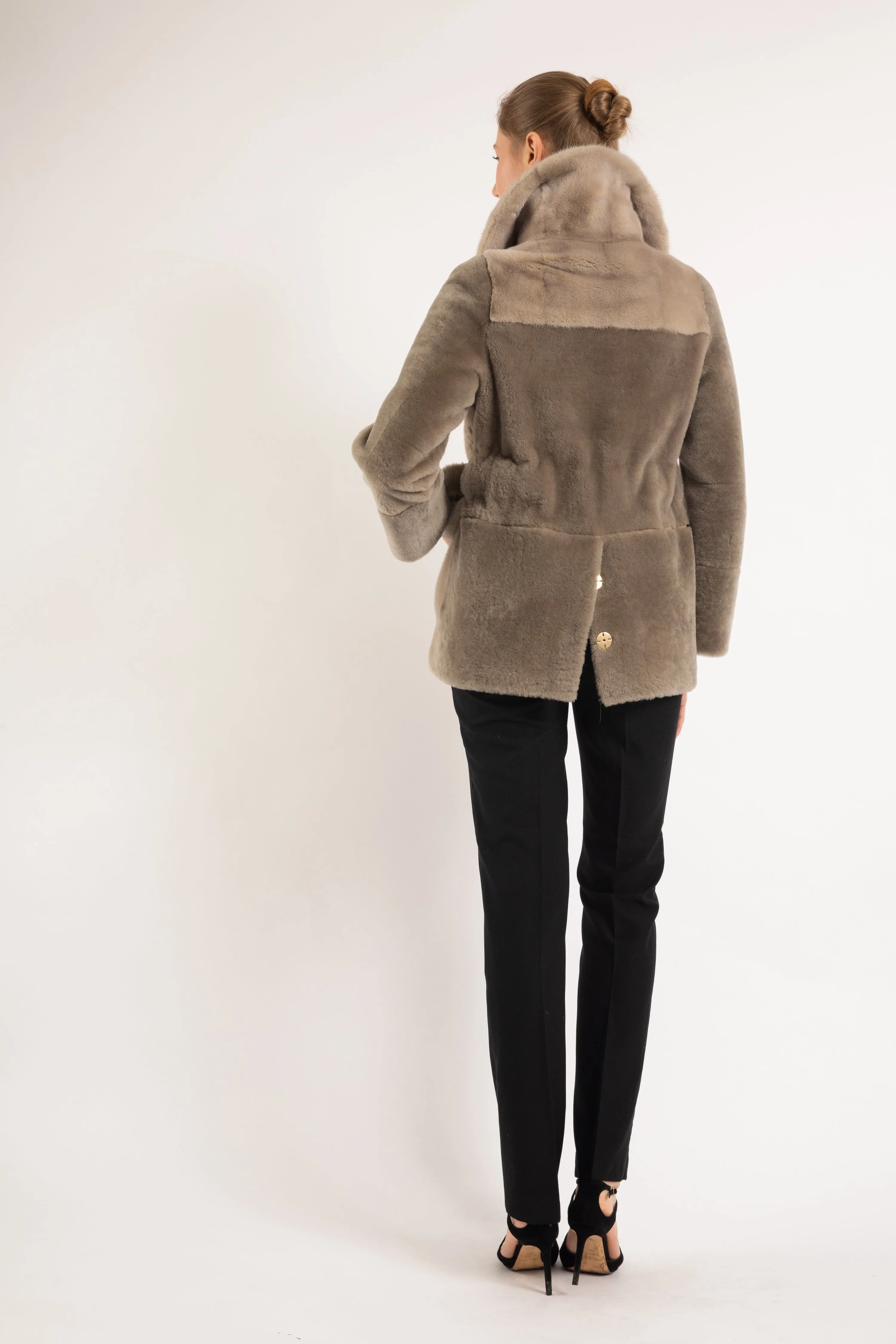 SAND BEIGE MINK & LAMB  FUR JACKET