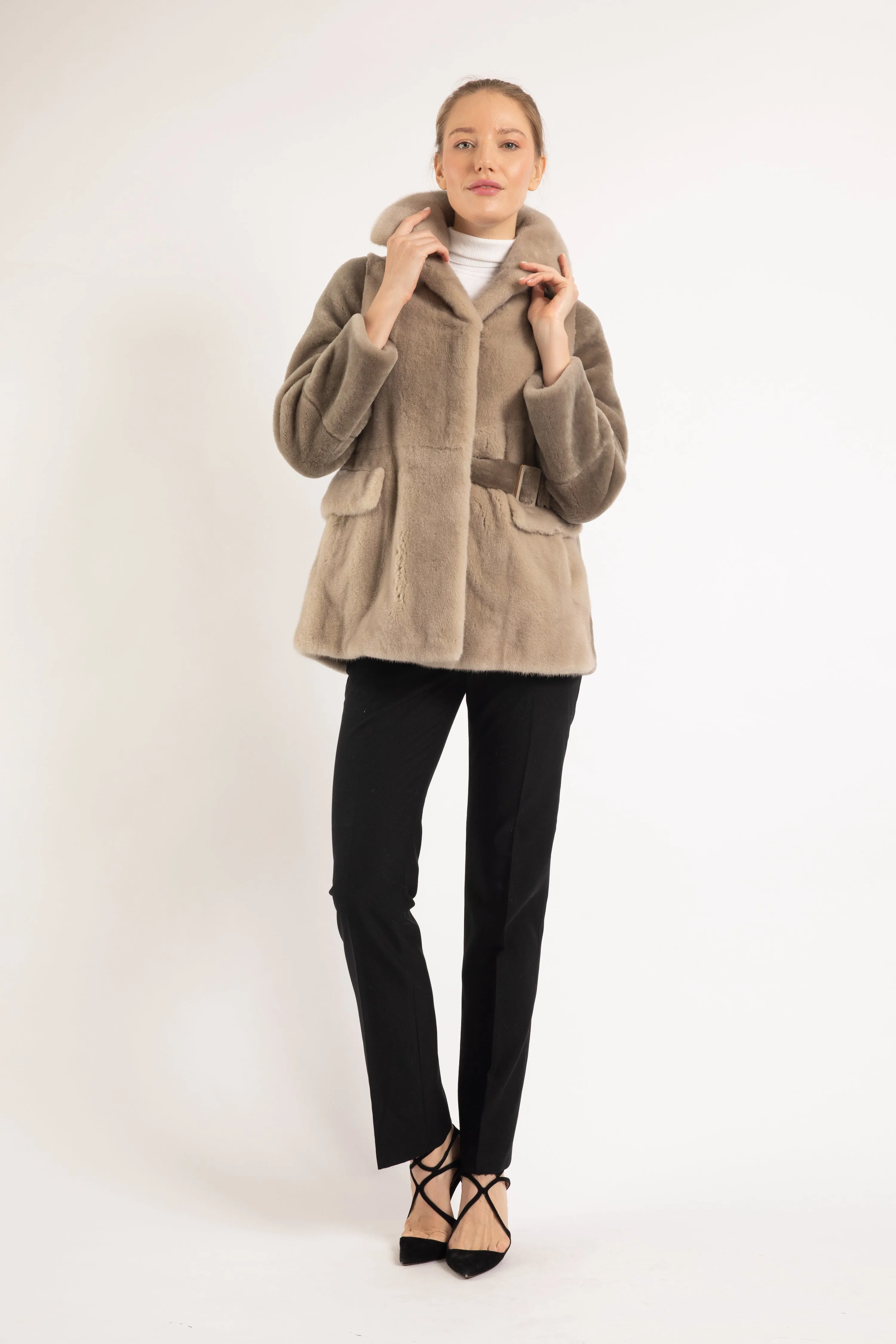SAND BEIGE MINK & LAMB  FUR JACKET